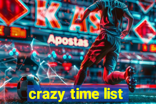 crazy time list